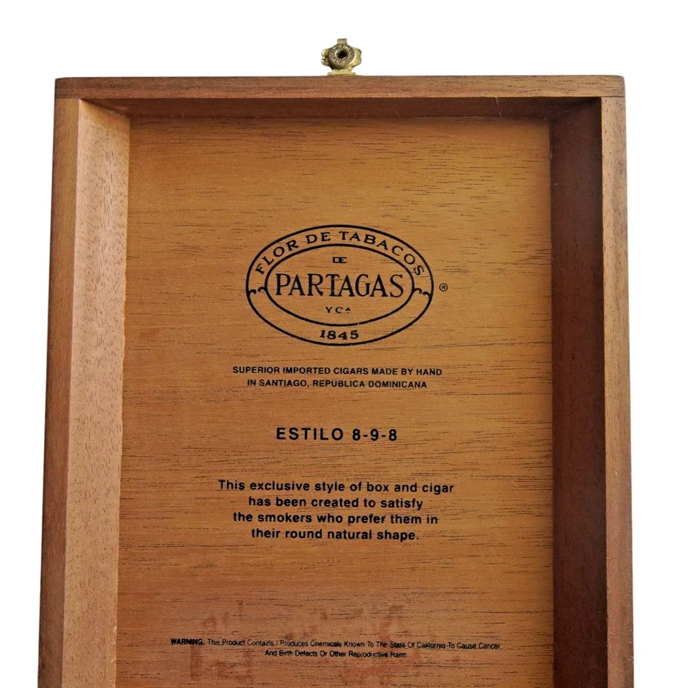 Partagas Estilo 8-9-8 Wooden Cigar Box & Crystal Ashtray Set Vintage Tobacciana